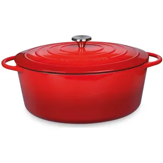 Küchenprofi Gusseisen Bräter mit Deckel, rot/innen schwarz, 33 cm, Schmortopf, Auflaufform, Dutch Oven, Brotbacktopf, emailliert, für alle Herdarten, zum Schmoren, Backen, Braten, 0402000433