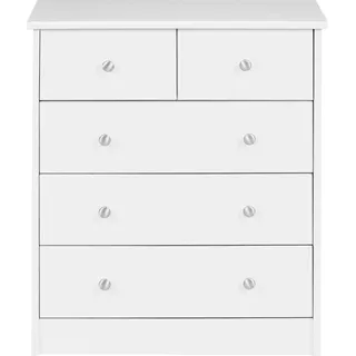 FineBuy Design Holz-Kommode 60 x 70 x 35 cm mit 5 Schubladen Mehrzweckanrichte flach für Flur Modernes Sideboard zeitlose Anrichte - Weiß