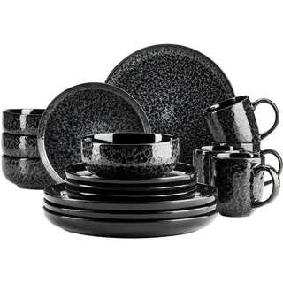 Mäser Kombiservice , Schwarz , Keramik , 16-teilig , 400 ml,400 ml,400 ml , Geschirr, Geschirrsets, Kombiservice