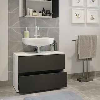 Vicco Waschbeckenunterschrank Maltin weiß Anthrazit 80 x 58 cm mit zwei großen Schublade