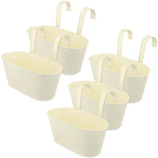 HEIYUET 5er Set Metall Hängetöpfe Beige, Vintage Pflanztopf Hängetöpfe Balkon Blumentöpfe zum Aufhängen, Hängende Blumenkasten mit Haken für Außen innen Balkon Dekoration Garten Zaun