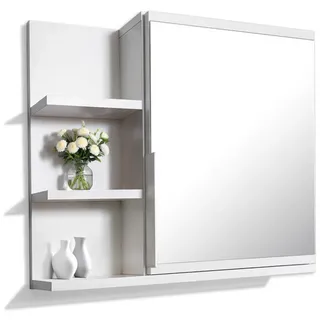Spiegelschrank 60x50 Weiß, Badezimmerschrank mit Ablagen, Badezimmerspiegel, Hängeschrank - Links