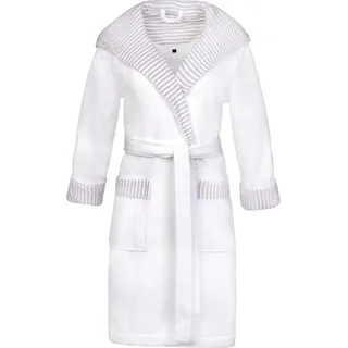 Damenbademantel ESPRIT "Day, ideal für Sauna & Spa, Hotelbademantel, Morgenmantel" Gr. XL, weiß, L:97cm, Microfaser-Webfrottier, Hausmäntel, Damenbademantel, mit Kapuze, gestreiften Akzenten & Logostickerei, kurz