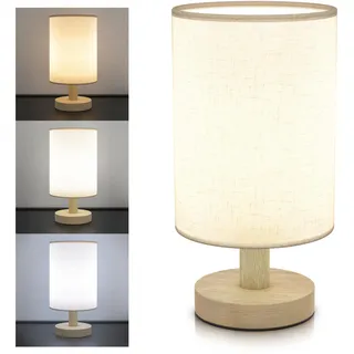 BEARWARE LED Nachttischlampe mit Stoffschirm, Nachttischleuchte, Nachtlicht, rund, energieeffizient, Nachtlichtfunktion, Warmweiß, Neutralweiß, Kaltweiß, 3 Lichtmodi - Beige, Naturbelassen