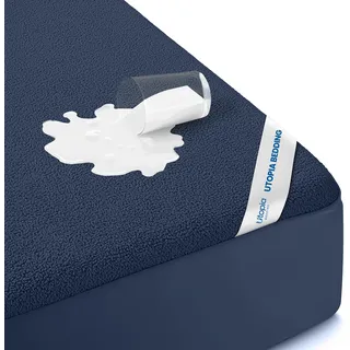 Utopia Bedding Wasserdichter Matratzenschoner für King-Size-Bett, Premium-Frottee-Matratzenbezug, 200 g/m2, atmungsaktiv, Spannbetttuch mit dehnbaren Taschen (Marineblau)
