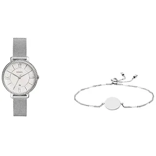 Fossil Damenuhr Jacqueline, 36 mm Gehäusegröße, Quarzwerk, Edelstahlarmband Damen Armband Disc, JF03168040