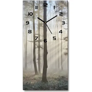 Wanduhr aus Glas – 30x60 cm - Glasbild - Glasuhr - Gehärtetes Glas -Nebel im Wald - Grau