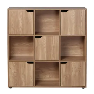 Calicosy Würfelregal 9 Fächer mit 5 Türen Holzdekor B89 cm - Modu , Eichefarben , Holzwerkstoff , 29x90.5x35 cm , Wohnzimmer, Regale, Bücherregale