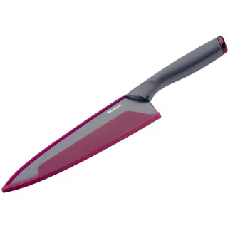 Tefal Fresh Kitchen Kochmesser 20 cm | Klinge aus Edelstahl mit titanverstärkter Antihaftbeschichtung | ergonomischer Griff | inkl. farbiger Schutzhülle | spülmaschinenfest | Schwarz/Dunkelrot