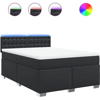 vidaXL Boxspringbett mit Matratze Schwarz 160x200 cm Kunstleder - Schwarz