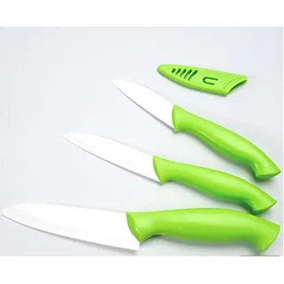 Eurotel Set mit 3 Keramikmessern in Grün – Universal 12,5 + Obst 10 + Office 8 cm – ergonomischer Griff – mit Schutzhülle