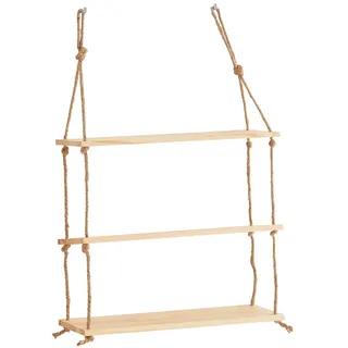 xonox.home – Hängeregal 50x75x15 cm in Holzfarben – Wandregal mit 3 Ablageböden und 2 robusten Seilen – Rustikal, dekorativ & im natürlichen Landhaus-Stil