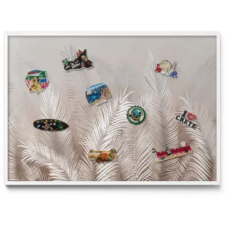 Tulup Magnettafel 100x70 cm Weißer Rahmen Natürliche Boho-Blätter , Metall , Rechteckig , 100x70x0.4 cm , Bilder & Rahmen, Pinnwände & Magnettafeln