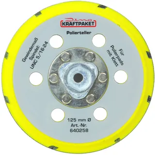 Dino Kraftpaket 640258 125mm-Stützteller-M8 mit Klett Polierteller für Exzenter Poliermaschine 950W-21/15mm, 900W-21/15/9mm Hub, Gelb