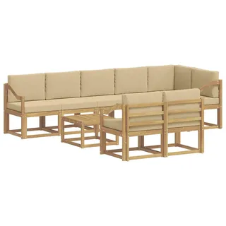vidaXL Outdoor-Sofagarnitur mit Kissen 9 pcs Weiß und Beige Polyester - Braun