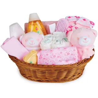 Baby Box Shop Babyshower Geschenk - 18 Geschenkset Baby Mädchen, Baby Geschenkkorb, Baby Set Neugeborene Mädchen - Geschenksets für Babys, Neugeborenen Geschenkset Mädchen - Rosa