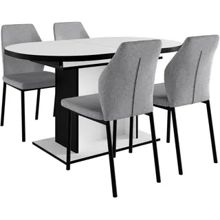 OTTO home Essgruppe "Basel, Tischgruppe mit 4 Stühlen, Esstisch ausziehbar 140 - 180 cm" Set, Ottos DAUERTIEFPREIS, 5 Stk. tlg. BESTSELLER, Sitzgruppe, Tisch, Stühle, ovale Tischplatte, Säulentisch, weiß, hellgrau