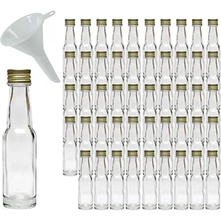 mikken 50 Mini Glasflaschen 20 ml mit Schraubverschluss inkl. Trichter