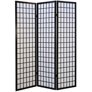 Homestyle4u Paravent 3-tlg. 132/175 cm Schwarz Shoji , Holz , 132x175x2 cm , Wohnzimmer, Raumteiler, Paravents