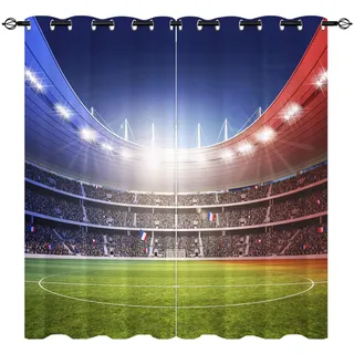 YUANZU Fußball Feld Vorhänge Sport Thema Fußball Stadion Ösen Gardinen mit Blickdichte Vorhang Kälteschutz Blackout Curtain Kinderzimmer Schlafzimmer Verdunkelung Fenster, 2 Stück, H 160 x B 106 cm