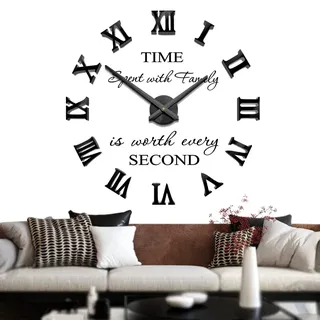 Mintime Rahmenlose 3D DIY Wanduhr XXL Stumm Spiegel Aufkleber Home Office Schule Dekoration (Schwarz-87)