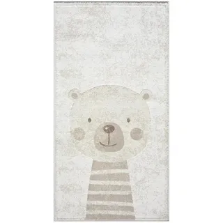 Carpet City Kinderteppich Creme, Beige, - 80x150 cm - Tier-Motiv Teddy-Bär - Kurzflor Teppiche Kinderzimmer,