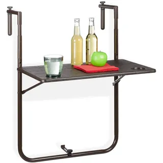 Relaxdays Balkonhängetisch , Dunkelbraun , Kunststoff, Metall , 59.5x83x59 cm , Gartenmöbel, Gartentische, Balkontische