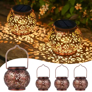 JOYCREATOR Solarlaterne für Außen Wasserdicht IP65, 4 Stück Solar Laternen für Draußen Metall, LED Orientalische Solarlampen für Außen Gartendeko Hängend/ Stehend für Balkon Baum Camping Weihnachten