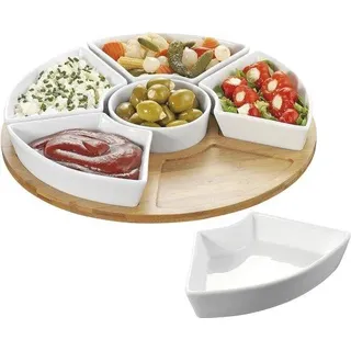 Draaibaar dienblad mit weißem Porzellan, Bambus, 34 x 34 x 65 cm - Weiß
