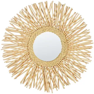 Beliani Wandspiegel Rattan natürlich Sonnenform 60 cm Kalasin , Naturmaterialen , Rund , 60x60x3 cm , Spiegel, Wandspiegel