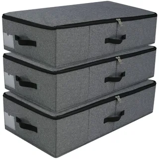 iwill CREATE PRO 3 Stück Unterbettkommode, Unterbett Aufbewahrungsbox mit deckel mit strapazierfähigem Stoff für Kleidung, Schuhe, Spielzeug, Decke, Tröster-Organizer-Behälter, Schwarz Grau