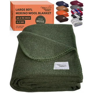 Woolly Mammoth Woolen Company Explorer-Kollektion Kuscheldecke 167 x 230 cm Olivgrün