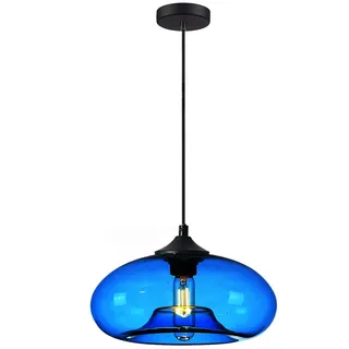 S-Cevada 28cm Bunt Glas Lampenschirm Hängelampe, Industrie Vintage Pendelleuchte E27 Loft Bar Deckenleuchte Pendellampe Für Küche Schlafzimmer Wohnzimmer Kronleuchter (Blau)