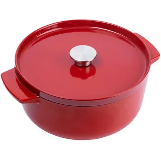 KitchenAid Cast Iron 26cm/5,2L Kasserolle mit Deckel, Hochwertig, Robust & Langlebig, Anbraten, Bräunen,Braten,PFAS-freie Emaille Innenseite,Induktion,Ergonomischer Griff,Ofenfest bis 260°C,Empire Red