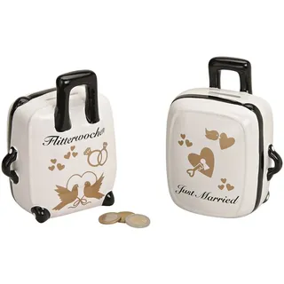 Geschenkestadl 2017123 Spardose Koffer Just Married weiß