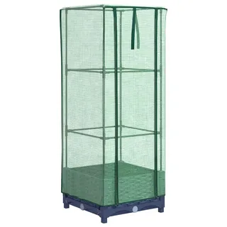 vidaXL Hochbeet mit Gewächshaus-Aufsatz Rattan-Optik 40x40x123 cm - Grau