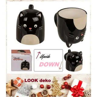 Katzen-Becher-Tassen-Upside-Down-verkehrt-herum-ca 12x14cm-500ml-aus-Dolomite
