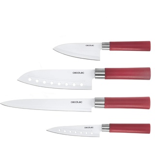 Cecotec 4er-Set Profi-Messer im japanischen Stil für den Heimgebrauch. Keramikbeschichtung Santoku Keramische Messer-Set. Rot