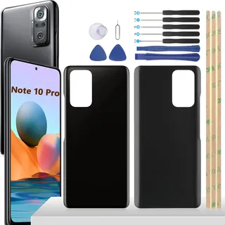 YHX-OU 6.67'' Schwarz Akkudeckel für Xiaomi Redmi Note 10 Pro M2101K6G, M2101K6R Rückseite Backcover Back Ersatz Reparatur Rückseite Set + Werkzeug