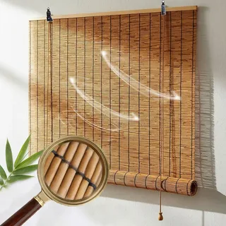 Natur Bambus Rollo für Aussenbereich Balkon Wetterfest Bambusrollo Ohne Bohren 80 90 110 120 140 160 180cm Rollo Bambus Breite Sonnenschutz Sichtschutz, Outdoor Vorhang Wetterfest(W120cm x H165cm)