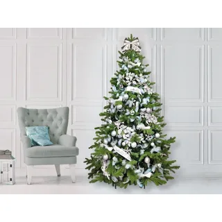 Geschmückter künstlicher weihnachtsbaum mit 85 Stk Kugeln HEAVENLY SILVER 210 cm mit Metallständer - Bunt