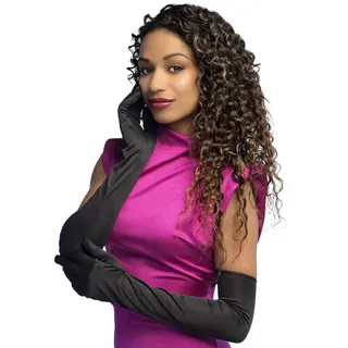 Boland 03100 - Guanti Los Angeles, nero, extra lungo, tessuto satinato, lucido, Pop Star, Hollywood, starlette, carnevale, festa in maschera, festa a tema, accessorio