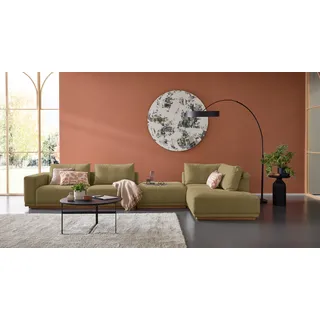 Wohnlandschaft MUSTERRING "JustB PM200 bequem, wahlw. Sitzvorzug, Breite 395cm, Holzsockel", pistachio, B:395cm H:78cm T:202cm, 100% Polyester, Sofas, Wohnlandschaft, Anreihsofa Armlehne links, Eckteil rechts und Hocker. Ohne Sitzvorzug