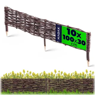 KADAX Palisade aus Weide "Sand", natürlicher Weidenzaun, 30 cm, 10 Stück - Braun