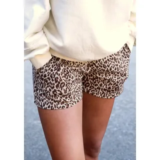 Sweatshorts BUFFALO, Damen, Gr. 40/42, N-Gr, beige (beige leo), Sweatware, Obermaterial: 60% Baumwolle, 40% Polyester, bedruckt, bequem kurz, Hosen Sweatshorts, mit seitlichem Rippeinsatz und Logostickerei, Topseller