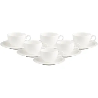 Tasse VILLEROY & BOCH "Kaffeetassen mit Untertassen White Pearl 120 ml 6er Set weiß", weiß, Porzellan, Trinkgefäße, Tasse