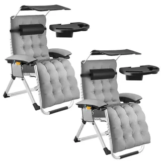 tectake Sonnenliege Cloud Ii,mit Ablagetisch und Stautasche,hellgrau , Kunststoff , 84x103x168 cm , Gartenmöbel, Gartenliegen