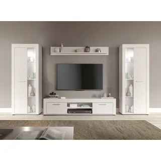OTTO home "AOSTA, Breite 310cm, 4-teilige Wohn-Kombination", bestehend aus: 2x Vitrine, Lowboard, Wandboard, weiß,