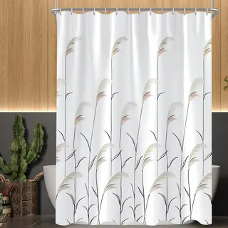 Lerores Duschvorhang 200x200cm, Weizenohr Beschwerter Saum Antischimmel, Wasserabweisend, Waschbar Polyester Stoff Badevorhänge mit Ösen und 12 Duschvorhangringe für Badezimmer, Badewanne