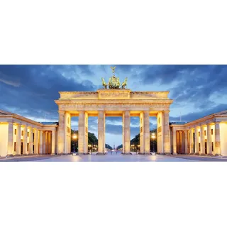 Leinwandbild BÖNNINGHOFF "Wandbild BRANDENBURGER TOR XXL 60x140 cm – Leinwandbild Keilrahmen", bunt (farbe bild(er): blau, gold), B:140cm H:60cm T:1,5cm, Canvas, MDF, Bilder, Leinwandbild, auf Keilrahmen gespannt